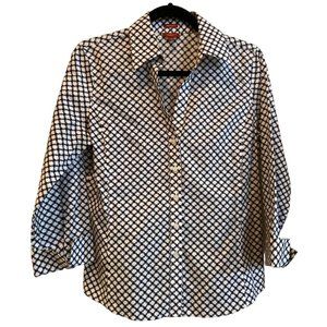 Women's Talbots Cotton Blend Wrinkle Resistant Blouse Black & White Size 8